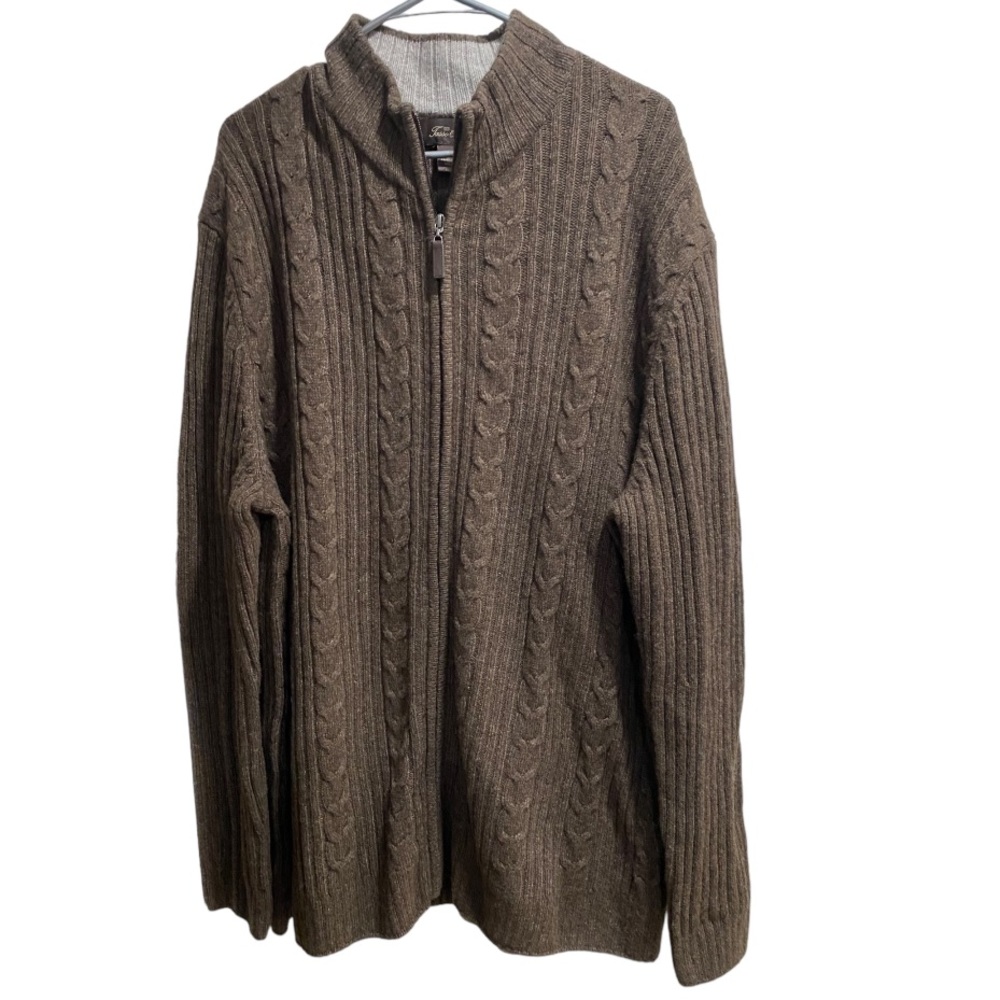 Men’s Brown Tasso Elba Lambswool Blend Long-sleeve Zip-Up‎ Sweater sz.XL NWT